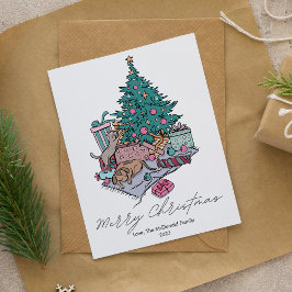 Tarjeta Festiva Piso de Navidades amantes del gato y el perro ador