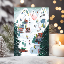 Tarjeta Festiva Pista de patinaje de lodge de esquí nórdico Navida