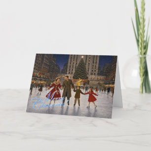 Tarjeta Festiva Pista de patinaje sobre hielo en familia en Navida