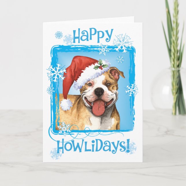 Tarjeta Festiva Pitbull feliz Terrier de Howliday (Anverso)
