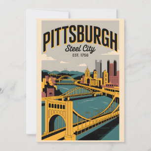 Tarjeta Festiva Pittsburgh Vintage Pensilvania Ciudad del Acero Re
