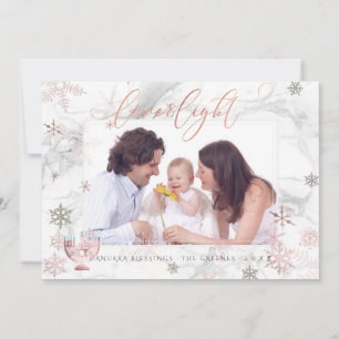 Tarjeta Festiva PixDezines Amor+ Luz Hanukkah Mármol Copos de Niev