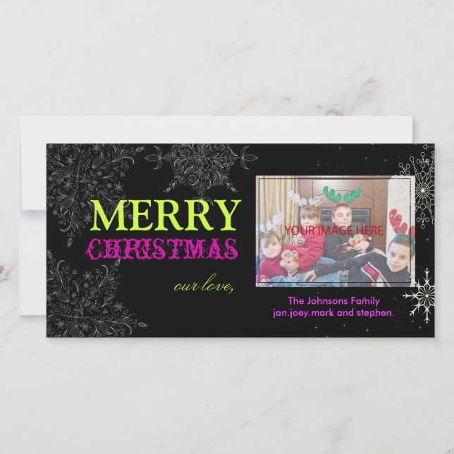 Tarjeta Festiva PixDezines copos de nieve, navidades, colores DIY. (Anverso)