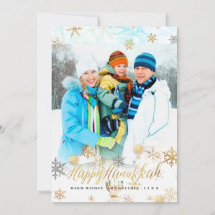 Tarjeta Festiva PixDezines Hannukkah/copos de nieve+mármol