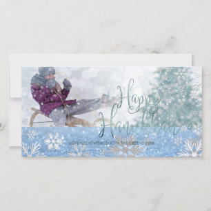 Tarjeta Festiva PixDezines Happy Hanukkah Snow Bokeh