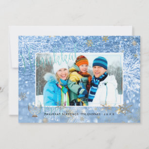 Tarjeta Festiva PixDezines Love+Light Hannukah/copos de nieve+Boke