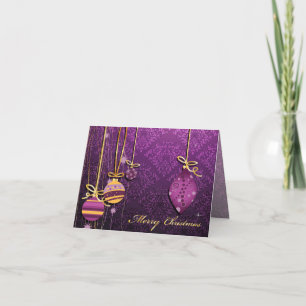 Tarjeta Festiva PixDezines Ornamentos de Navidad/damasco morado
