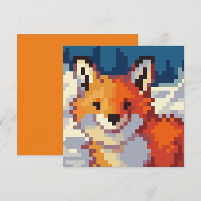 Tarjeta Festiva Pixelart, vos, Fox, Pixel Art  (Anverso / Reverso)