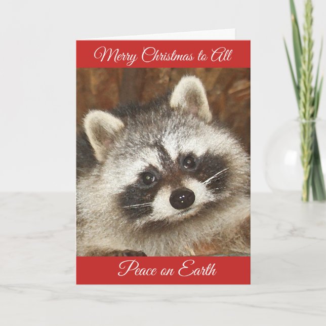 Tarjeta Festiva Pixie Raccoon Christmas Greetings Holiday Card (Anverso)