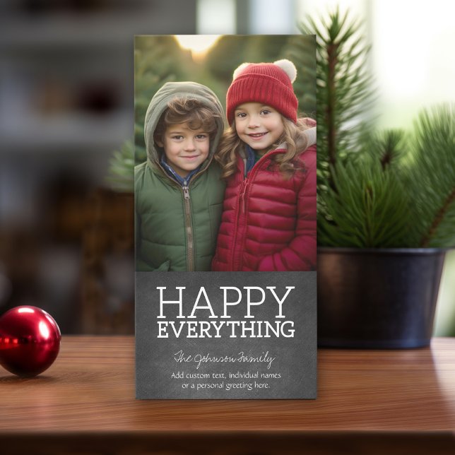 Tarjeta Festiva Pizarra - Foto vertical de Happy Everything (Online Christmas card template, minimal design with 1 photo. Download option available)