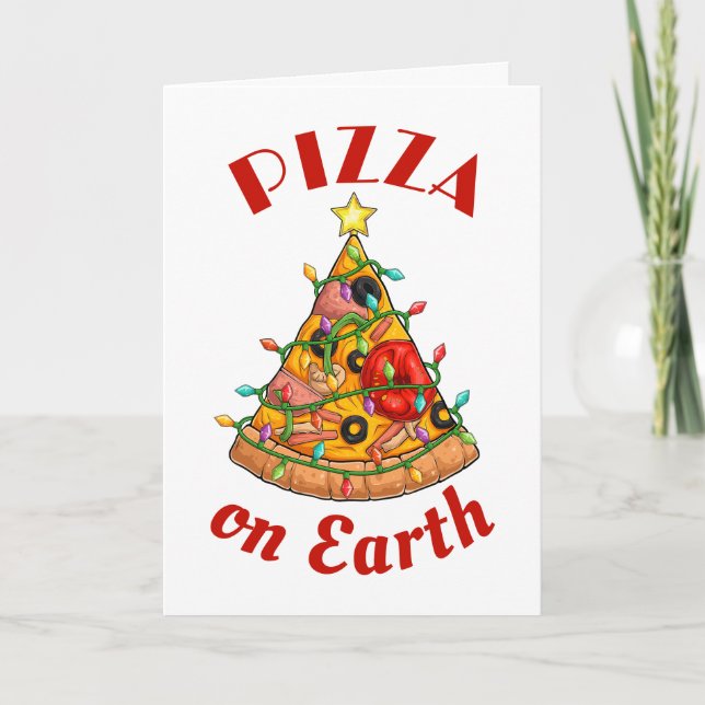 Tarjeta Festiva Pizza en Navidades de la Tierra (Anverso)