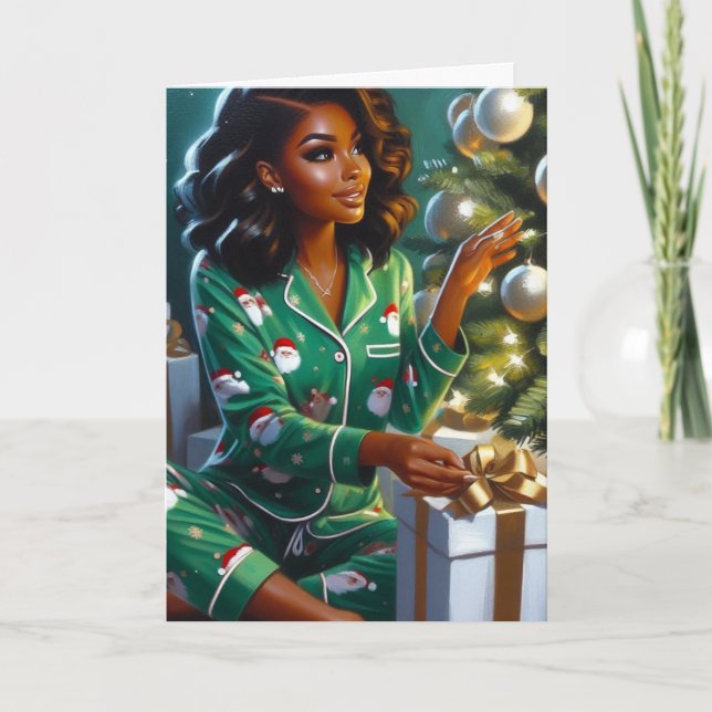 Tarjeta Festiva PJs de Santa con estilo (Anverso)