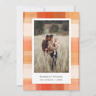 Tarjeta Festiva Plaid a la acuarela foto en rojo beige naranja
