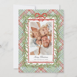 Tarjeta Festiva Plaid Bow Family Photo Christmas Holiday