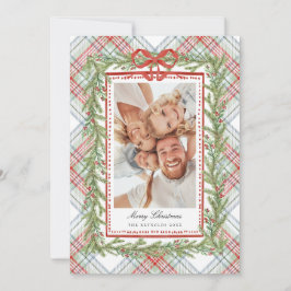Tarjeta Festiva Plaid Bow Family Photo Christmas Holiday