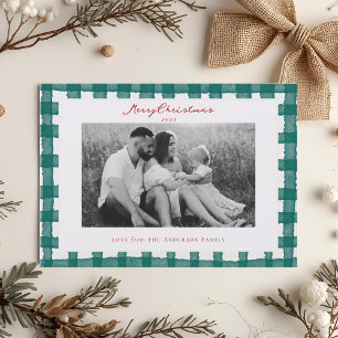 Tarjeta Festiva Plaid de Acuarela de Dos Caras Foto de Familia Nav