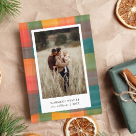 Tarjeta Festiva Plaid de Acuarela | Verde Naranja 2 Foto 