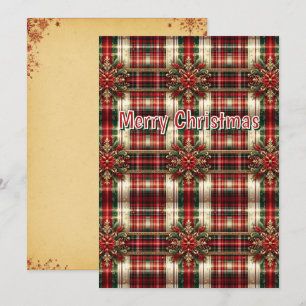 Tarjeta Festiva Plaid Festivo Rojo Verde Dorado Personalizado
