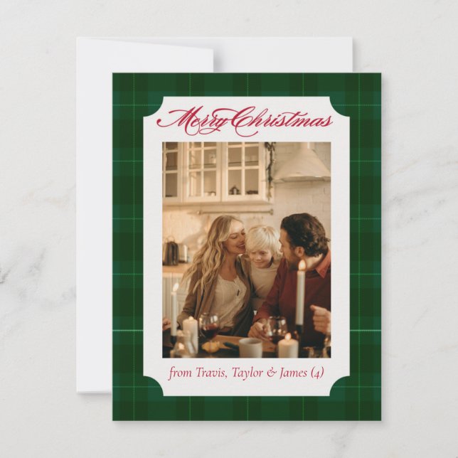 Tarjeta Festiva Plaid Flannel Family Photo Christmas Holiday Card (Anverso)