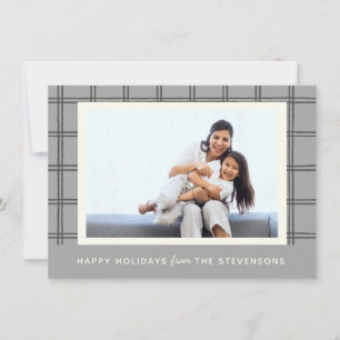 Tarjeta Festiva Plaid Gris Suave Rústico Foto Personalizada Navida