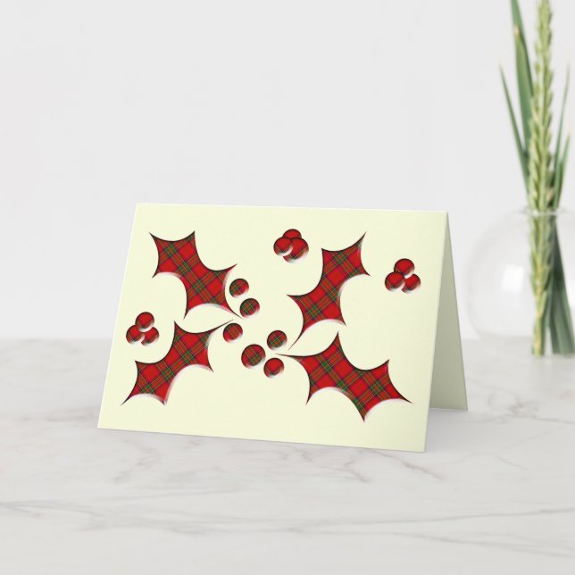 Tarjeta Festiva Plaid Holly Navidades Shape Holiday Card (Anverso)
