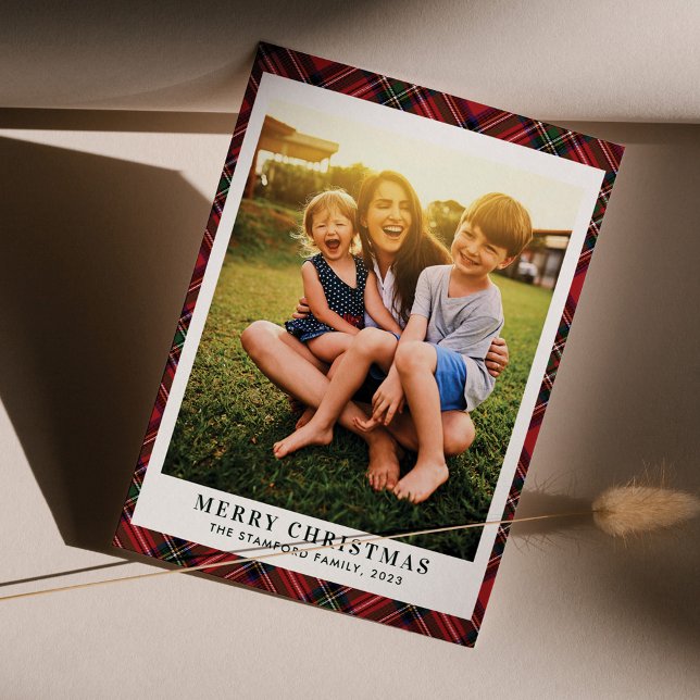 Tarjeta Festiva Plaid Merry Christmas Photo Clan (Tartan Christmas Family Photo Greetings Card)