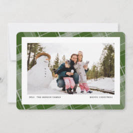 Tarjeta Festiva Plaid Mínimo Una Foto Verde Horizontal