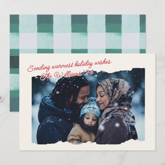 Tarjeta Festiva Plaid Moderno Cálido y Acogedor Foto Script  (Anverso / Reverso)
