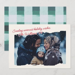 Tarjeta Festiva Plaid Moderno Cálido y Acogedor Foto Script