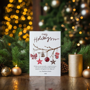 Tarjeta Festiva Plaid Moderno de Invierno Árbol de Pino Rústico Pl