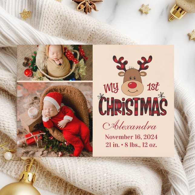 Tarjeta Festiva Plaid Reindeer Baby First Christmas 2 Photo  (Subido por el creador)