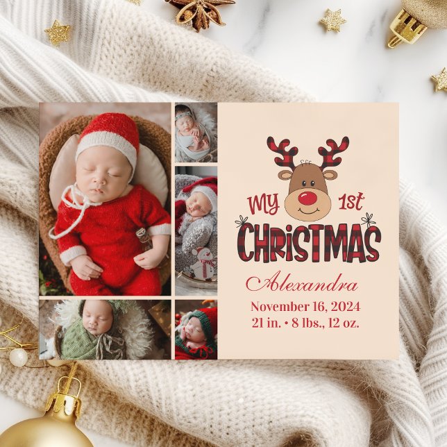 Tarjeta Festiva Plaid Reindeer Baby First Christmas 5 Photo  (Subido por el creador)
