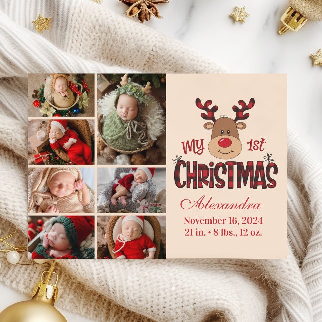 Tarjeta Festiva Plaid Reindeer Baby First Christmas 7 Photo  (Subido por el creador)