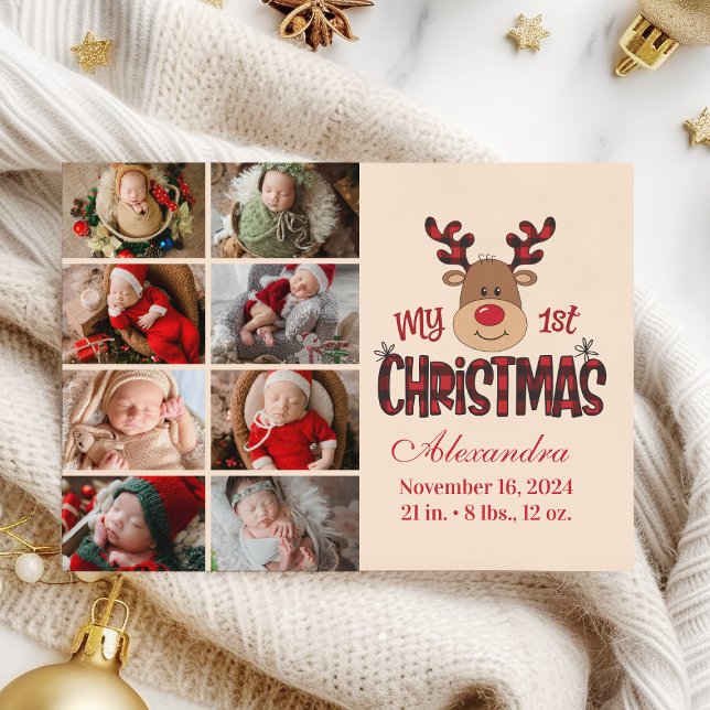 Tarjeta Festiva Plaid Reindeer Baby First Christmas 8 Photo  (Subido por el creador)