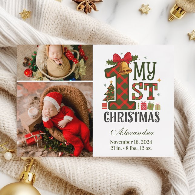 Tarjeta Festiva  Plaid Rustic 2 Photo  First Christmas (Subido por el creador)