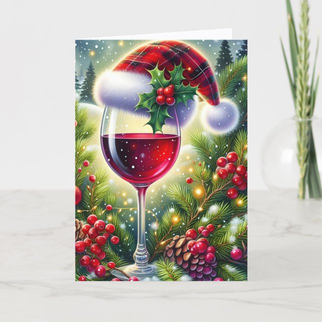 Tarjeta Festiva Plaid Santa Hat Holiday Spirit Christmas (Anverso)