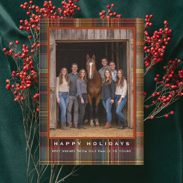 Tarjeta Festiva Plaid Tartan Equestrian Barn Ranch Christmas