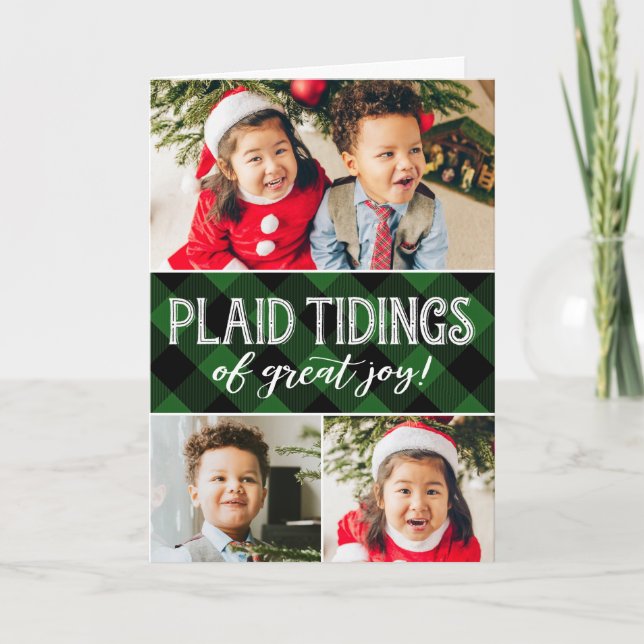Tarjeta Festiva Plaid Tidings 3 Photo | Green | (Anverso)