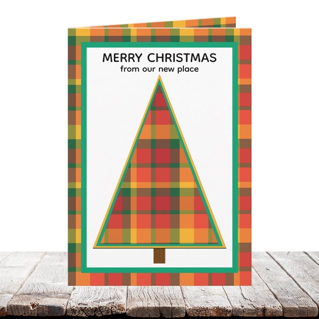 Tarjeta Festiva Plaid Tree Change of Address Holiday Moving (Subido por el creador)