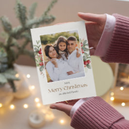 Tarjeta Festiva Plain Elegant Merry Christmas Floral Berries FOTO