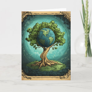 Tarjeta Festiva Planeta del Árbol de la Fantasía Tierra