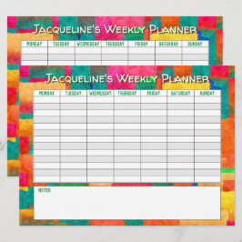 Tarjeta Festiva Planificador semanal para personalizar con nombre 