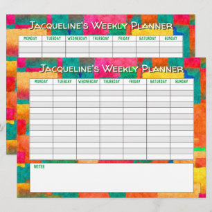 Tarjeta Festiva Planificador semanal para personalizar con nombre 