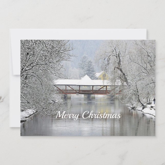 Tarjeta Festiva Plano cubierto de Navidades de fotos de nieve puen (Anverso)