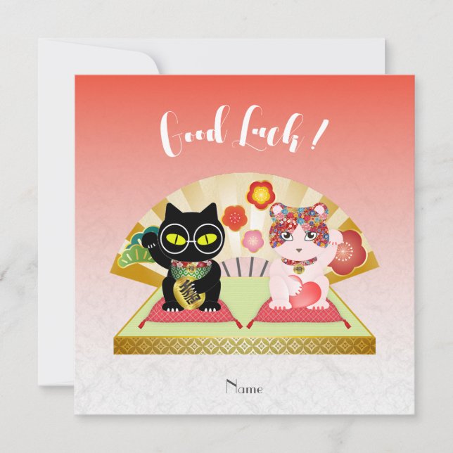 Tarjeta Festiva Plano de Poiluna Lucky Neko (Anverso)