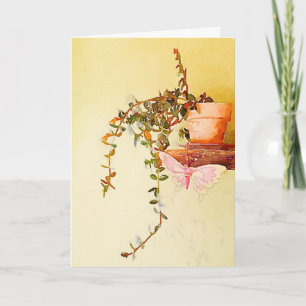 Tarjeta Festiva Planta de acuarela y mariposa
