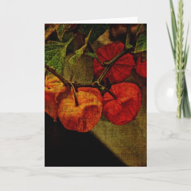 Tarjeta Festiva Planta De Linternas Chinas Con Fruta (Anverso)