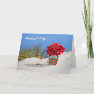 Tarjeta Festiva Planta de Pointsettia del cubo de la arena