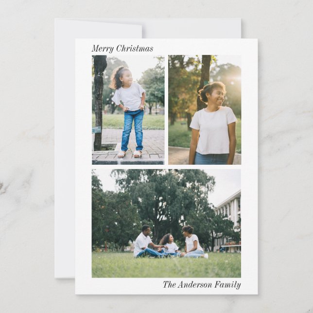 Tarjeta Festiva Plata moderna | Collage de fotos navidades (Anverso)