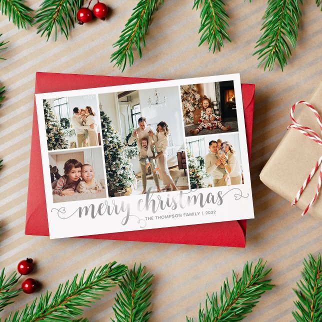 Tarjeta Festiva Plata moderna Merry Christmas Heart Script 5 Photo (Subido por el creador)